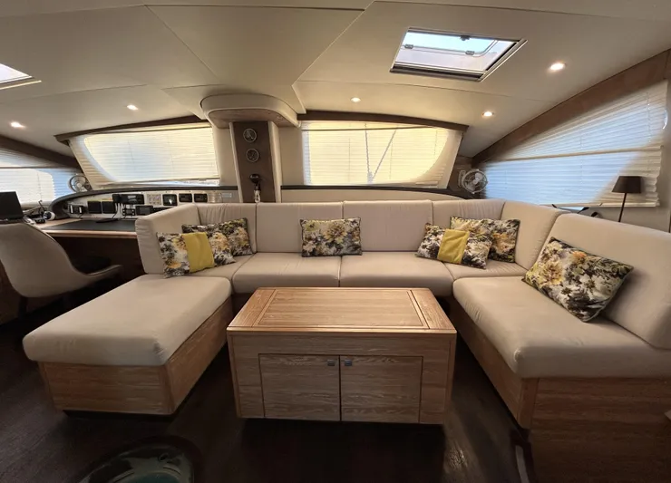  Yacht Photos Pics Luxurious interior of 2019 Xquisite Yachts X5 with plush seating and elegant decor.