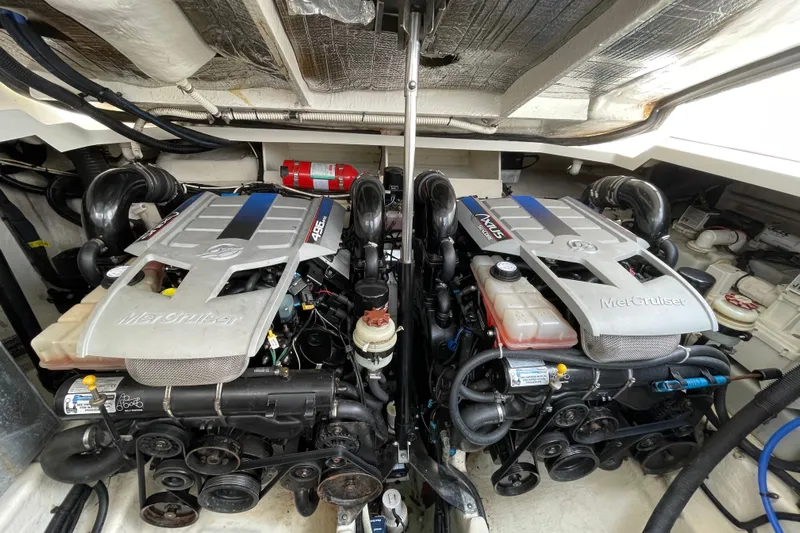 Catalyst Yacht Photos Pics Engine room of 2009 Sea Ray 330 Sundancer with twin MerCruiser engines.
