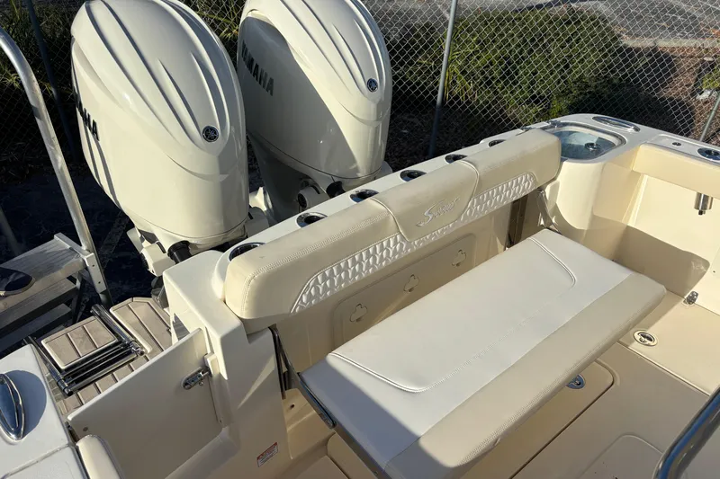  Yacht Photos Pics 2026 Scout 260 LXF boat with Yamaha engines and comfortable seating.