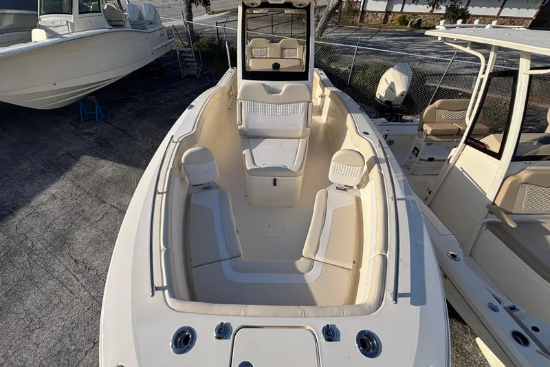  Yacht Photos Pics 2026 Scout 260 LXF boat with spacious seating and modern design.