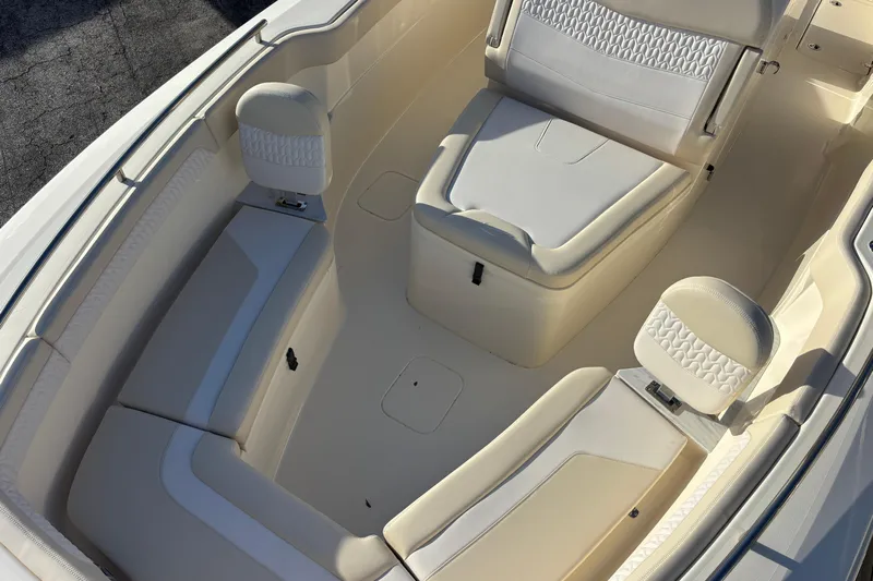  Yacht Photos Pics 2026 Scout 260 LXF boat interior with luxurious seating and modern design.