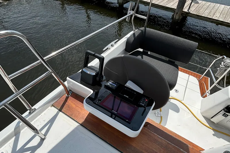 Godspeed Yacht Photos Pics Helm station of 2023 Nautitech 44 Open catamaran with modern controls and seating.