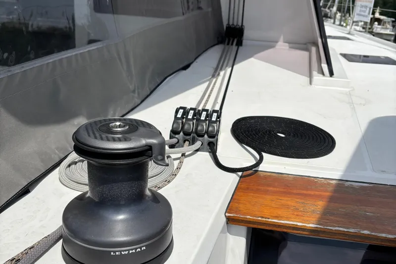 Godspeed Yacht Photos Pics Winch and ropes on 2023 Nautitech 44 Open catamaran deck.