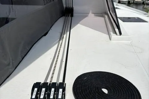 Godspeed Yacht Photos Pics Deck view of 2023 Nautitech 44 Open catamaran with rigging details.