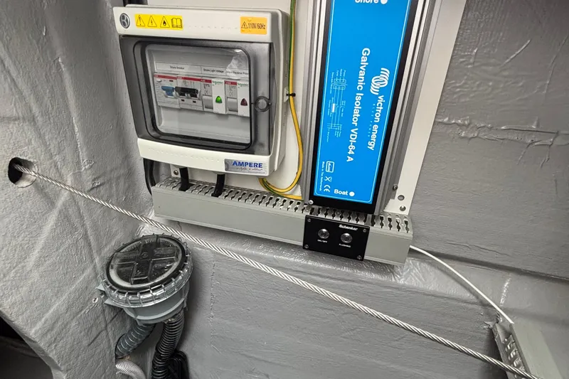 Godspeed Yacht Photos Pics Electrical panel and galvanic isolator on 2023 Nautitech 44 Open yacht.