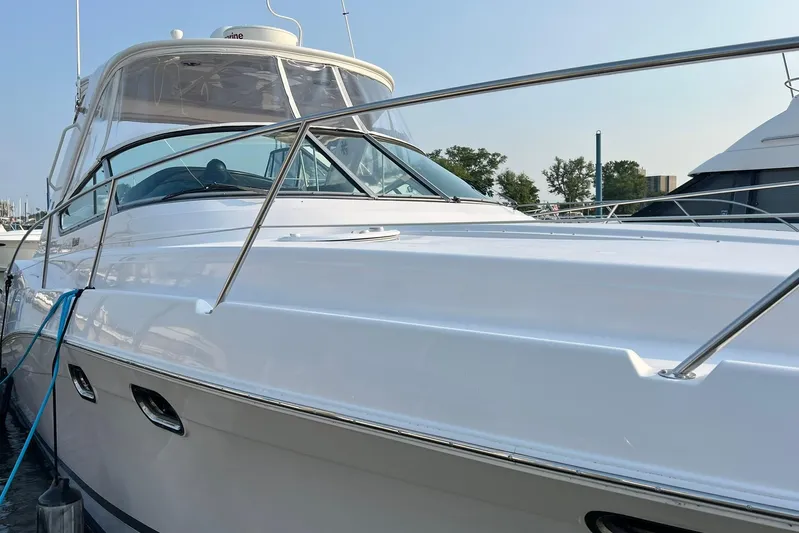  Yacht Photos Pics 2008 Four Winns 378 Vista yacht docked, showcasing sleek design and polished exterior.