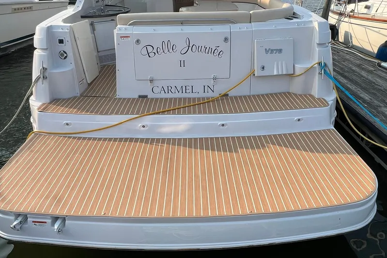  Yacht Photos Pics 2008 Four Winns 378 Vista boat with teak deck, named "Belle Journée II," docked in Carmel, IN.