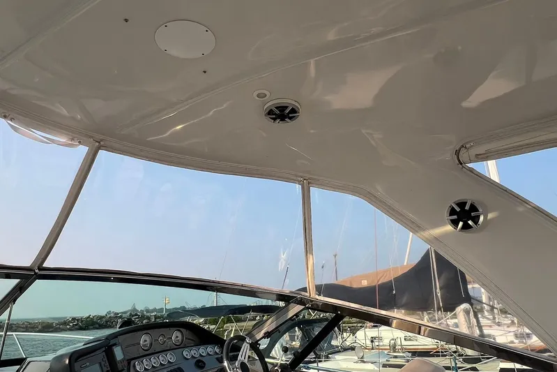  Yacht Photos Pics 2008 Four Winns 378 Vista boat interior with dashboard and clear canopy view.