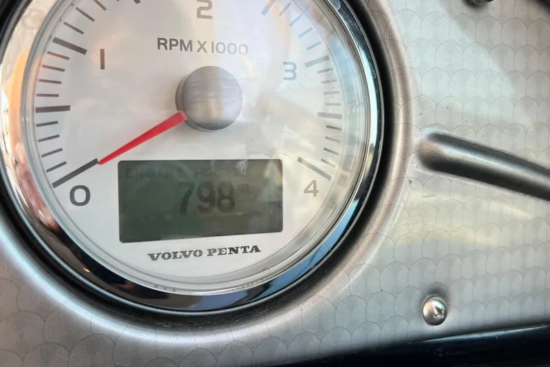  Yacht Photos Pics Volvo Penta RPM gauge on 2008 Four Winns 378 Vista, showing 798 engine hours.