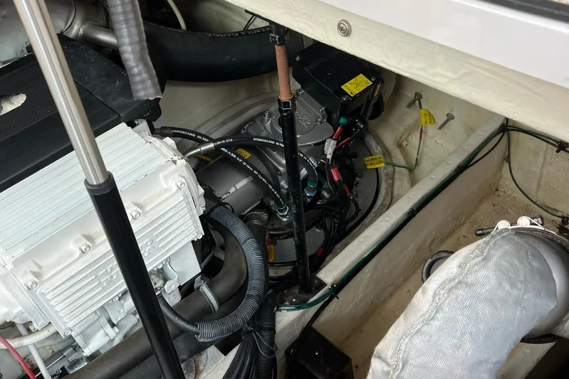  Yacht Photos Pics Engine compartment of a 2008 Four Winns 378 Vista boat, showing mechanical components.