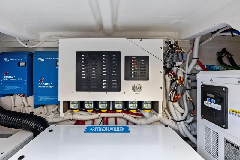 Moonrunner Yacht Photos Pics Electrical system of 2024 Tiara Yachts 48 LS, featuring Victron Energy components.