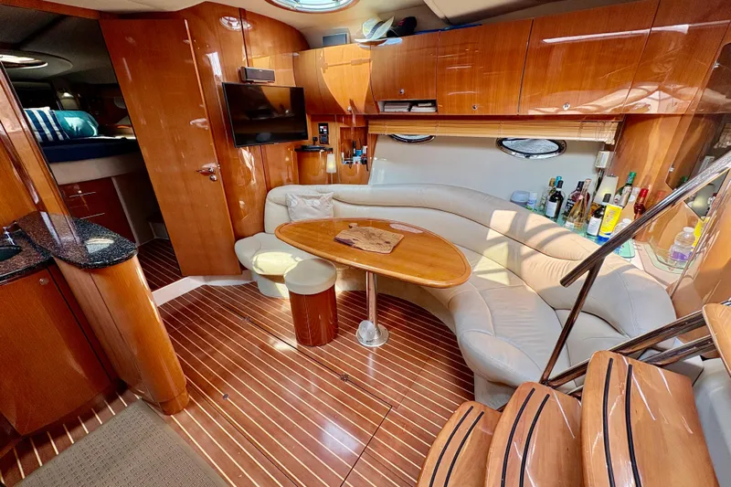 Outstanding Yacht Photos Pics Luxurious 2007 Doral Alegria yacht interior with wood finish, leather seating, and modern amenities.