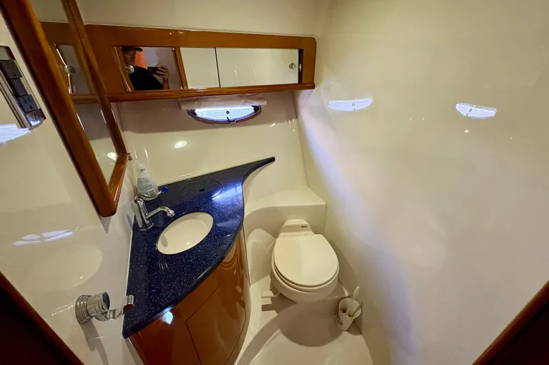 Outstanding Yacht Photos Pics Luxurious 2007 Doral Alegria yacht bathroom with sleek design and modern fixtures.