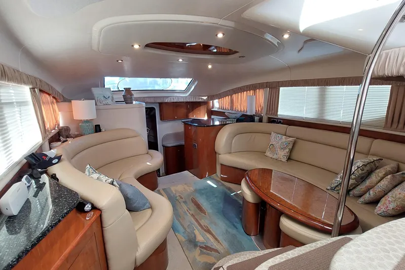 Pan-a-sea-ahh Yacht Photos Pics Luxurious interior of 2004 Sea Ray 390 Motor Yacht with elegant seating and decor.