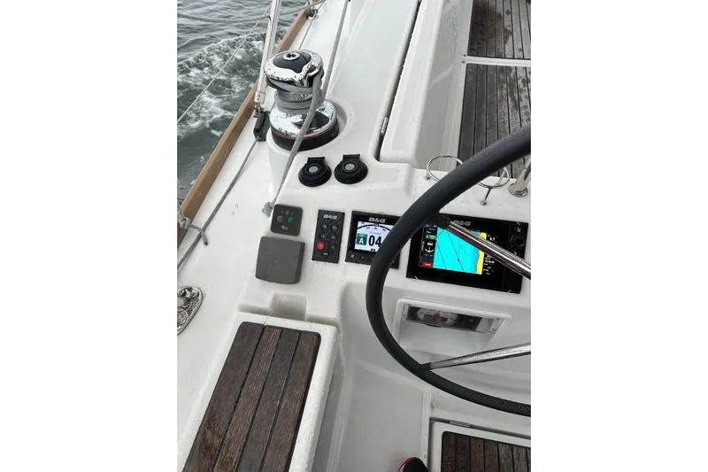  Yacht Photos Pics Beneteau Oceanis 45 yacht cockpit with navigation equipment, 2017 model.