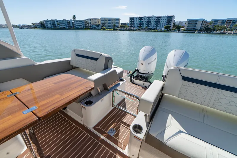  Yacht Photos Pics Interior of 2023 Tiara Yachts 34 LX overlooking the water.