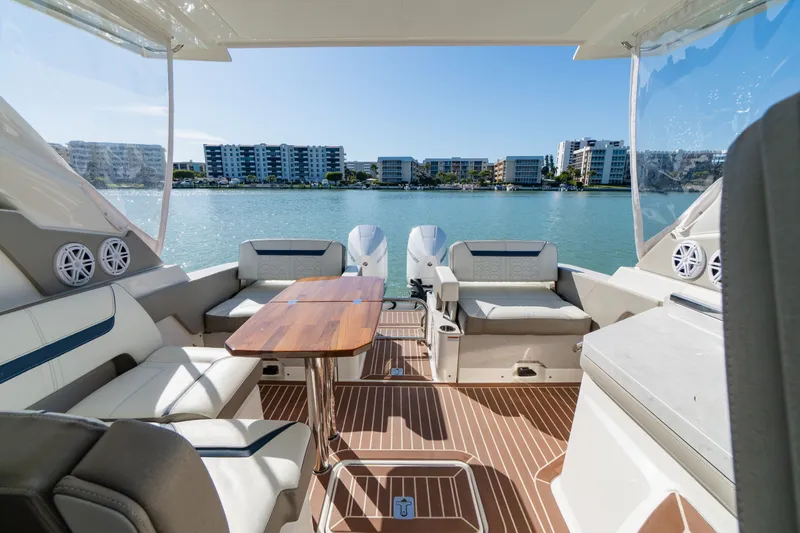  Yacht Photos Pics Interior of 2023 Tiara Yachts 34 LX with waterfront view.
