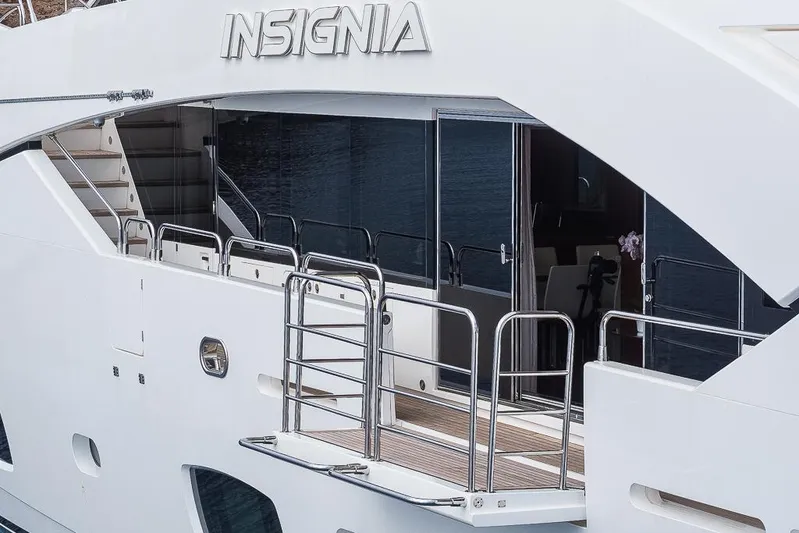 Insignia Yacht Photos Pics Sunseeker 115 yacht "Insignia" exterior, showcasing sleek design and modern features, 2015 model.