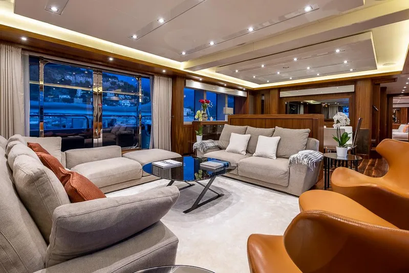 Insignia Yacht Photos Pics Luxurious interior of a 2015 Sunseeker 115 yacht with elegant seating and modern decor.