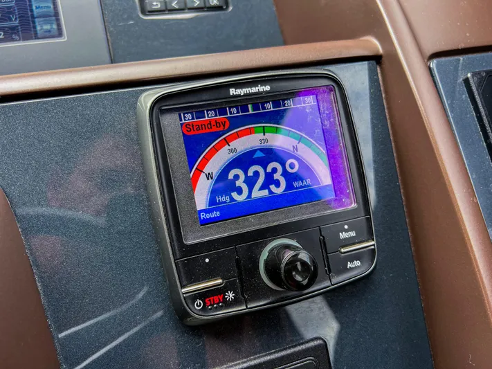  Yacht Photos Pics Raymarine navigation display on 2013 Princess 60 yacht showing 323-degree heading.