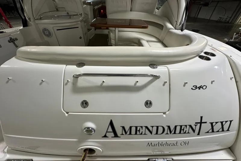  Yacht Photos Pics 2004 Sea Ray 340 Sundancer boat with "Amendment XXI" name, docked in Marblehead, OH.