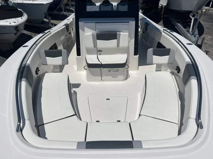  Yacht Photos Pics 2025 Robalo R300 Center Console boat interior with spacious seating and sleek design.