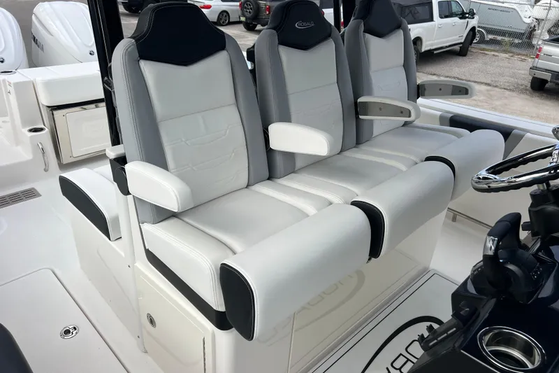  Yacht Photos Pics 2025 Robalo R300 Center Console boat seating with modern design and comfortable upholstery.