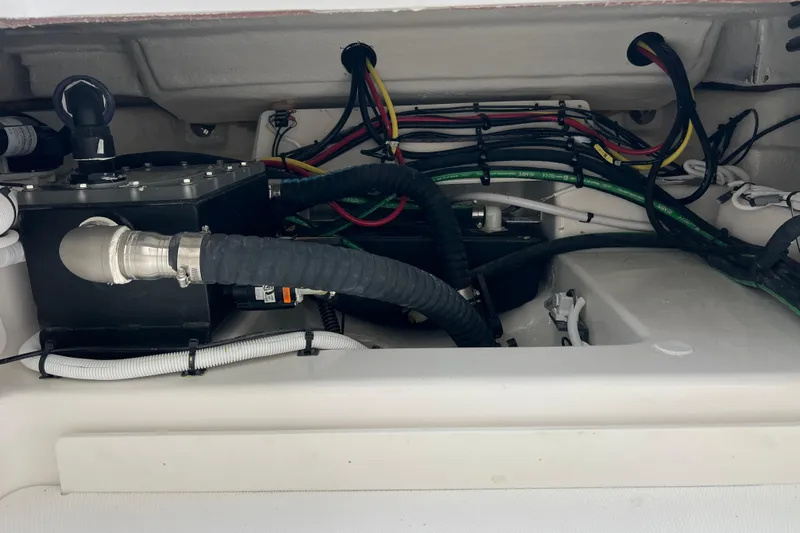  Yacht Photos Pics Interior view of Robalo R300 Center Console 2025 boat engine.