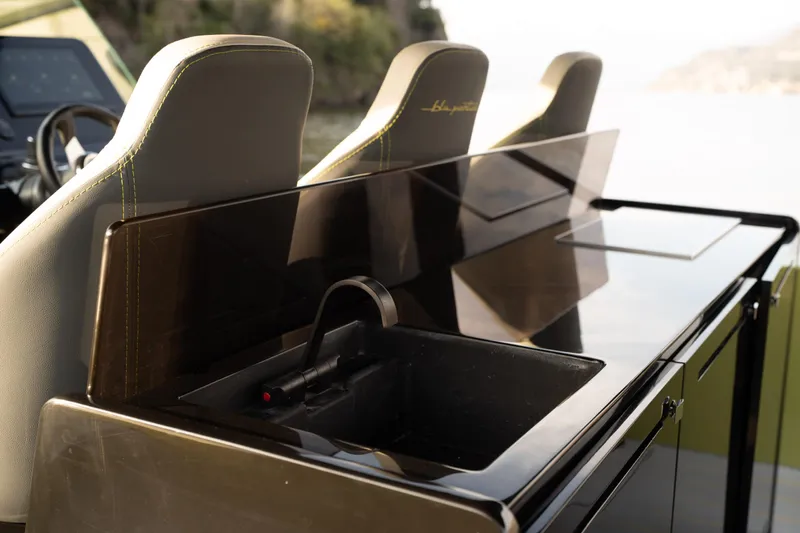  Yacht Photos Pics Luxury yacht kitchen area on 2025 Blu Martin WALK AROUND 46, featuring sleek design and modern amenities.