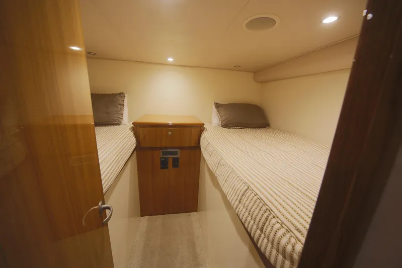 Brown Eyed Girl Yacht Photos Pics Cozy twin cabin in 2014 Viking 42 Sport Tower yacht interior.