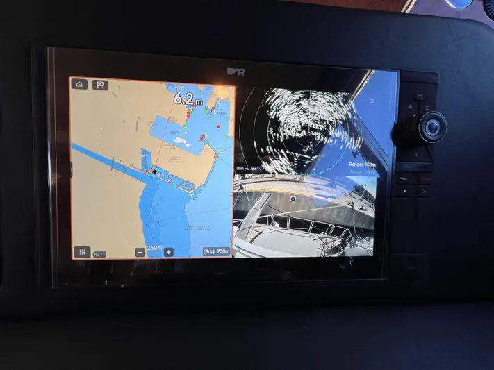  Yacht Photos Pics Navigation and radar display on 2002 Ferretti Yachts 810 control panel.