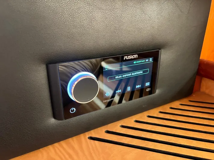  Yacht Photos Pics Fusion audio system on 2002 Ferretti Yachts 810, featuring Bluetooth connectivity.
