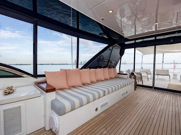 Living The Experience Yacht Photos Pics Luxurious 2015 Hatteras 100 Raised Pilothouse yacht interior with spacious seating area.