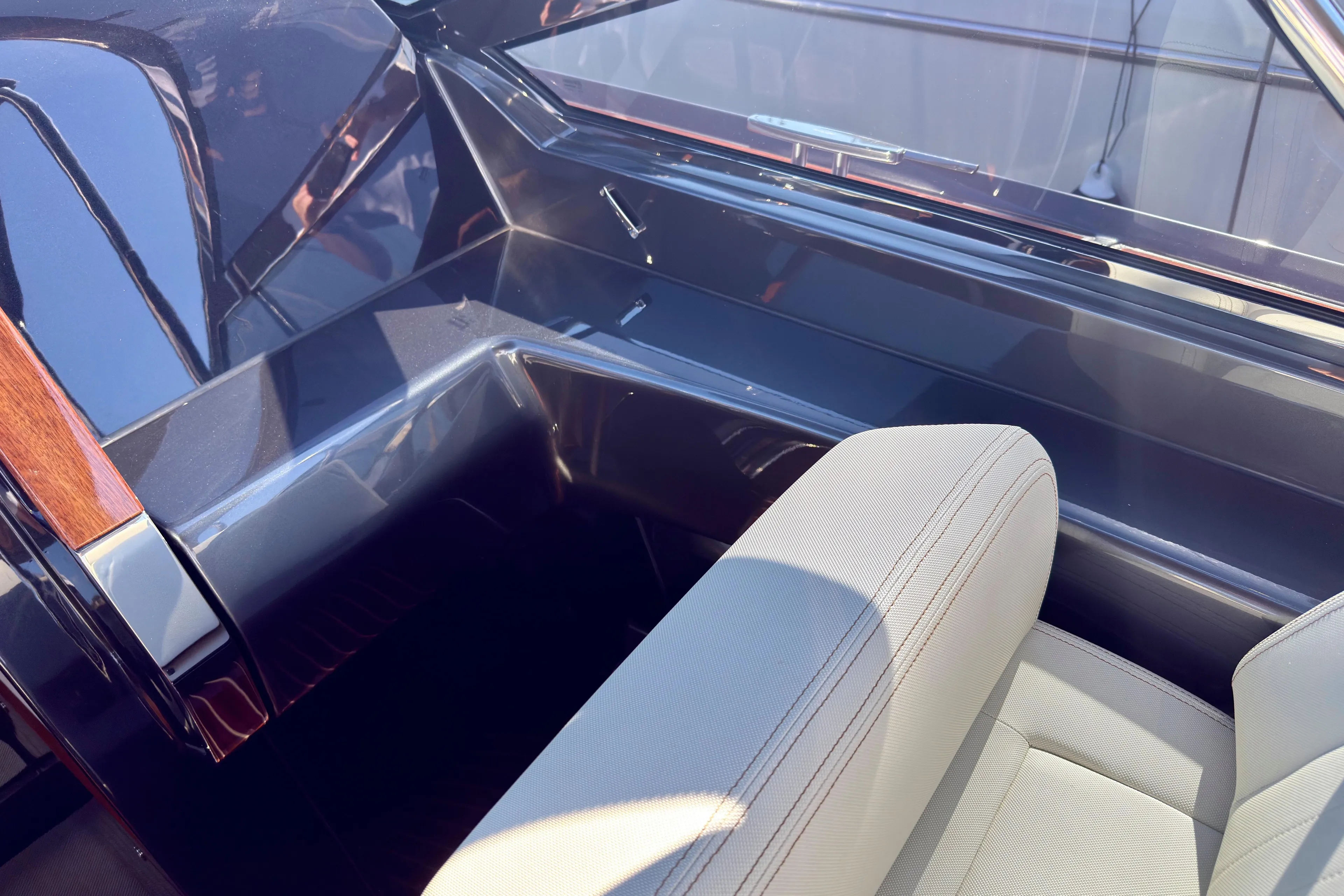  Yacht Photos Pics Interior of 2025 Riva Rivamare boat, featuring sleek design and luxurious seating.