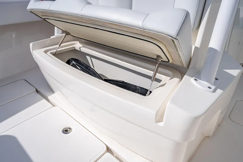  Yacht Photos Pics 2018 Invincible 36 boat storage compartment with open lid.