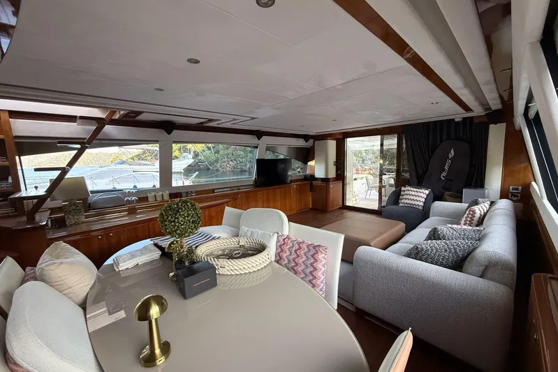  Yacht Photos Pics Luxurious interior of 2008 Ferretti Yachts 830 with elegant seating and decor.