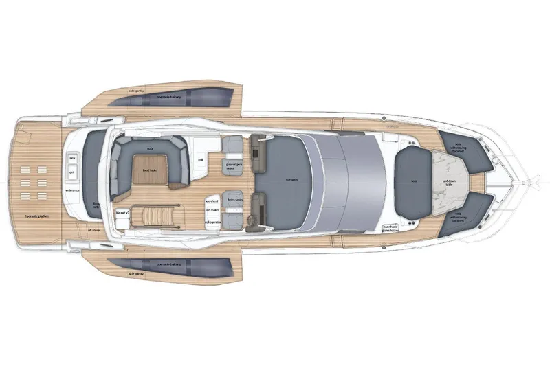  Yacht Photos Pics Manufacturer Provided Image: Top view layout of 2026 Galeon 520 Fly yacht, featuring spacious deck and seating areas.