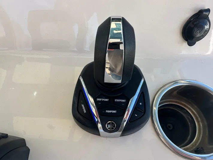  Yacht Photos Pics Grady-White 336 Canyon 2021 joystick control with cup holder and 12V outlet.