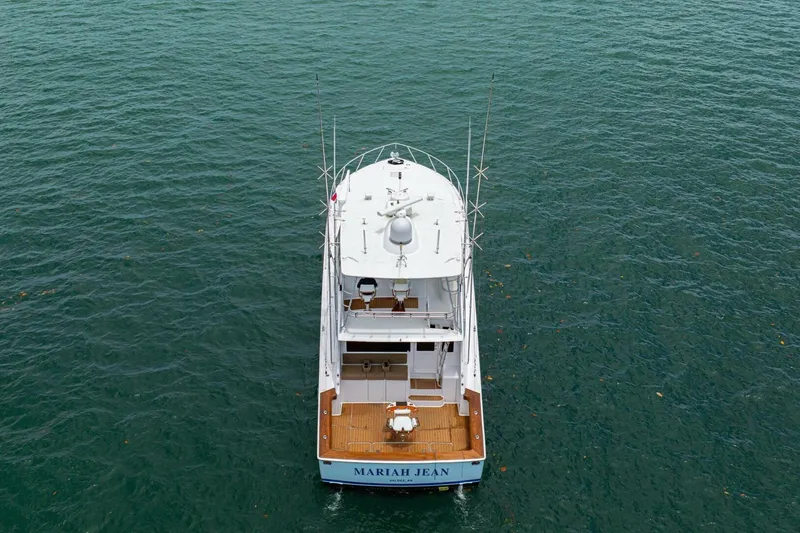Mariah Jean Yacht Photos Pics Aerial view of 2004 Viking 61c yacht "Mariah Jean" on open water.