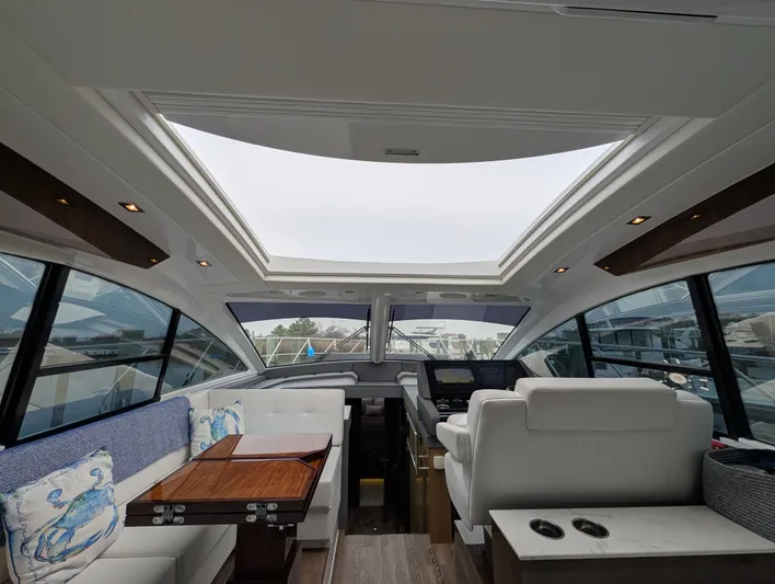 Emilia Yacht Photos Pics Interior of 2022 Cruisers Yachts 54 Cantius with panoramic roof.