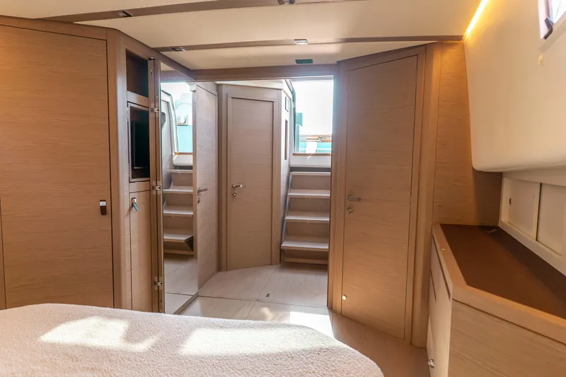  Yacht Photos Pics Interior of 2021 Pardo Yachts 50, featuring modern wood finishes and elegant design.
