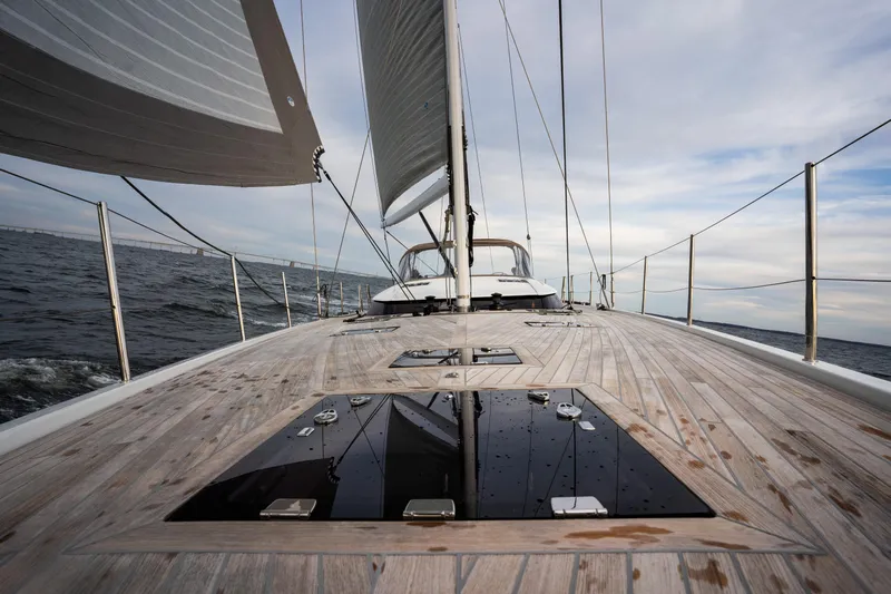 Fortitude Yacht Photos Pics Sailing yacht CNB 66, 2021 model, cruising on open sea with wooden deck.