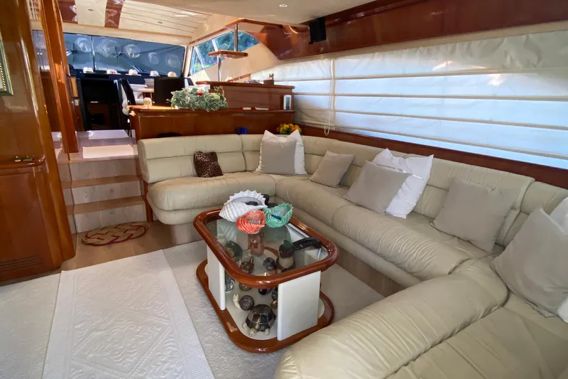 M/y "catherine" Yacht Photos Pics Luxurious interior of 2002 Ferretti Yachts 680 with elegant seating and decor.