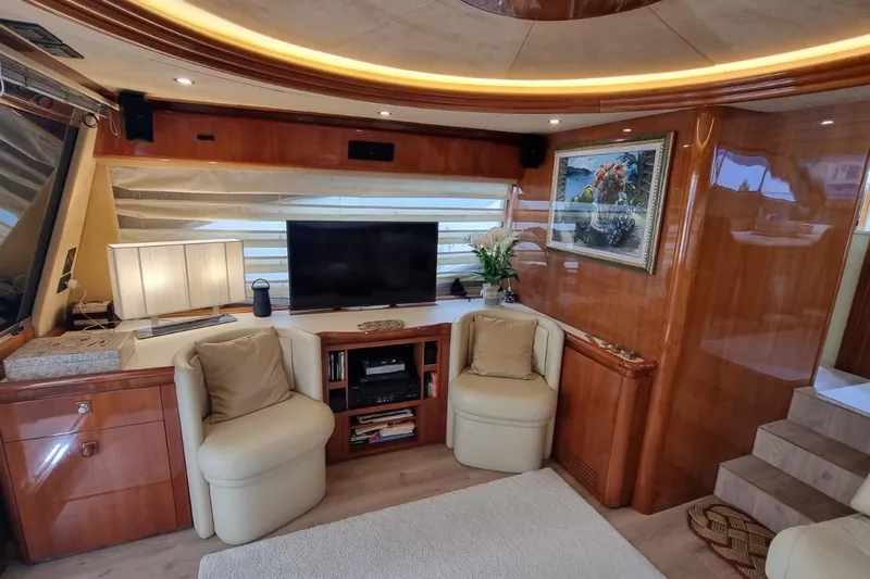 M/y "catherine" Yacht Photos Pics Luxurious interior of 2002 Ferretti Yachts 680 with elegant seating and modern decor.