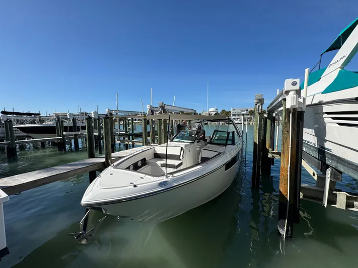 Inception Yacht Photos Pics 2023 Monterey 385 SS boat docked in sunny marina.