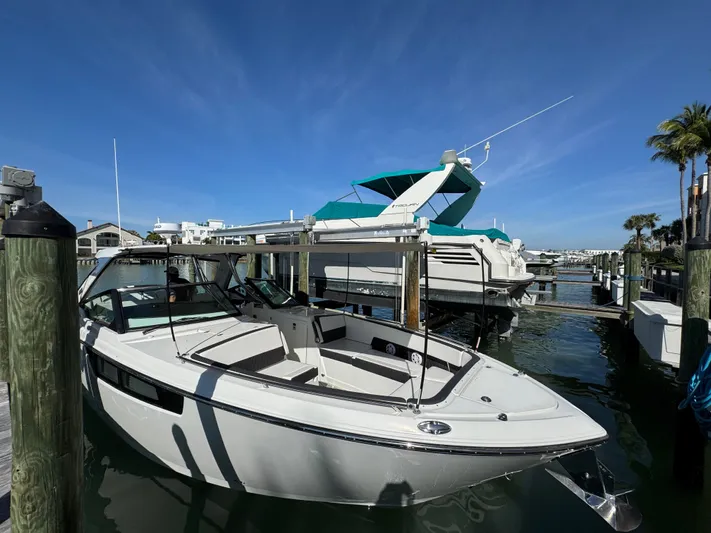 Inception Yacht Photos Pics 2023 Monterey 385 SS boat docked in sunny marina.