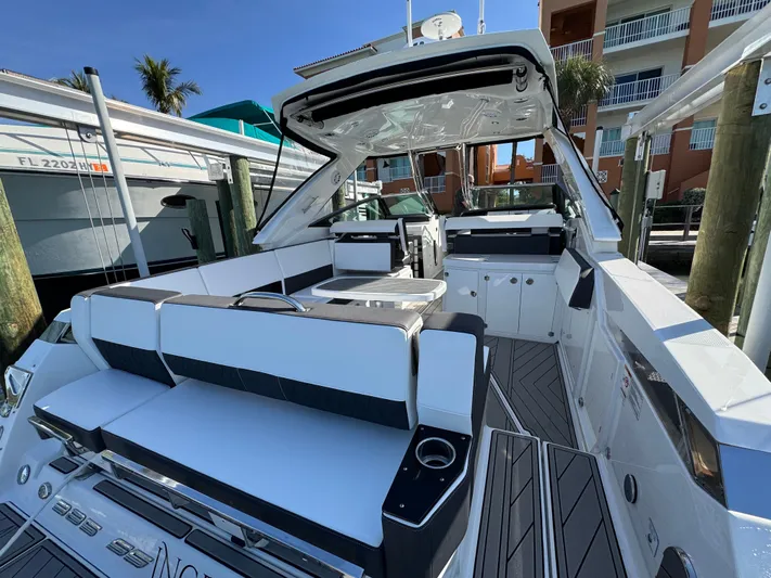 Inception Yacht Photos Pics Luxurious 2023 Monterey 385 SS boat docked at marina.