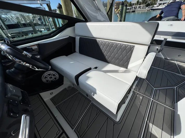 Inception Yacht Photos Pics Interior of 2023 Monterey 385 SS with luxurious seating design.