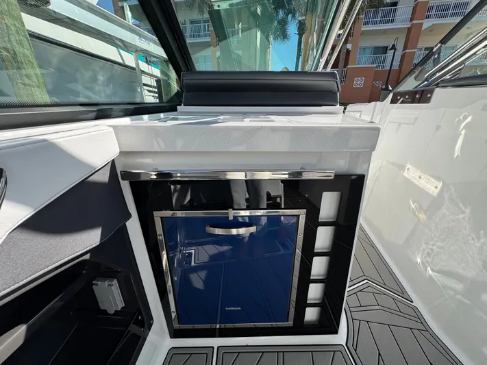 Inception Yacht Photos Pics Interior of 2023 Monterey 385 SS featuring refrigerator.