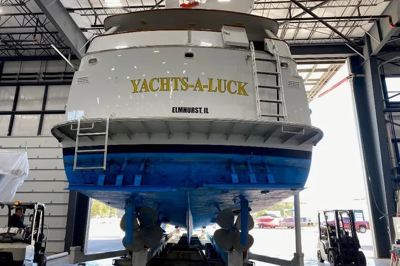  Yacht Photos Pics 1988 Burger 80 Motor Yacht "Yachts-A-Luck" in a boatyard, Elmhurst, IL.